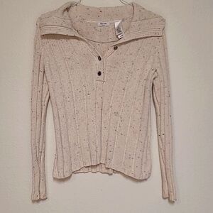 Liz & Co Vintage, PM, Cream Nepped Quarter Button Cropped Sweater